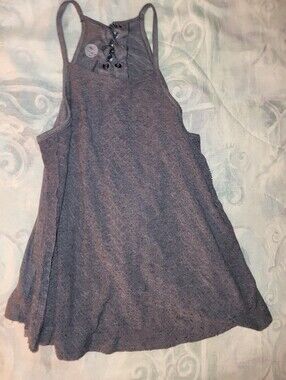 SO Swing Lace-Up Racerback Heathered Eyelet Tank Top - Navy, Size M